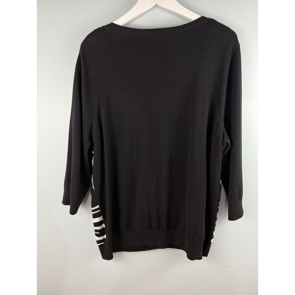 Talbots Cardigan Womens 2X Black White Zebra Print Button Front 3/4 Sleeve Knit - Picture 3 of 5